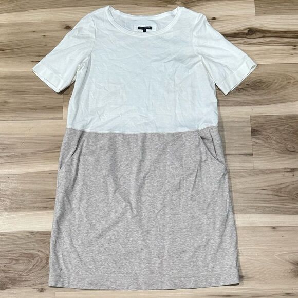 Lafayette 148 Colorblock Tee Shirt Dress White Tan Women’s Medium - Picture 1 of 3